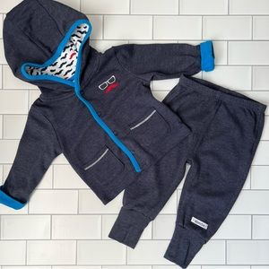 6M🥸 Baby Boys Absorba Paris Mustache Hoodie Snap Up and Jogger Pants Set